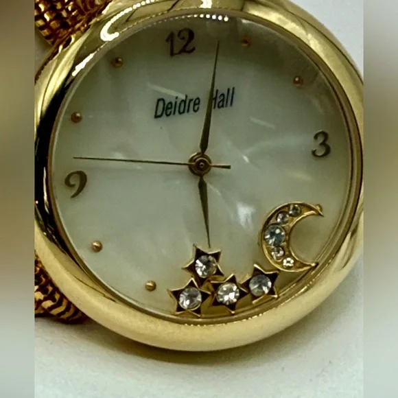 Deidre Hall Pocket Watch Necklace Crystal Accent Moon & Stars Charms MOP Face Deidre Hall Jewelry - Etsy main image 3